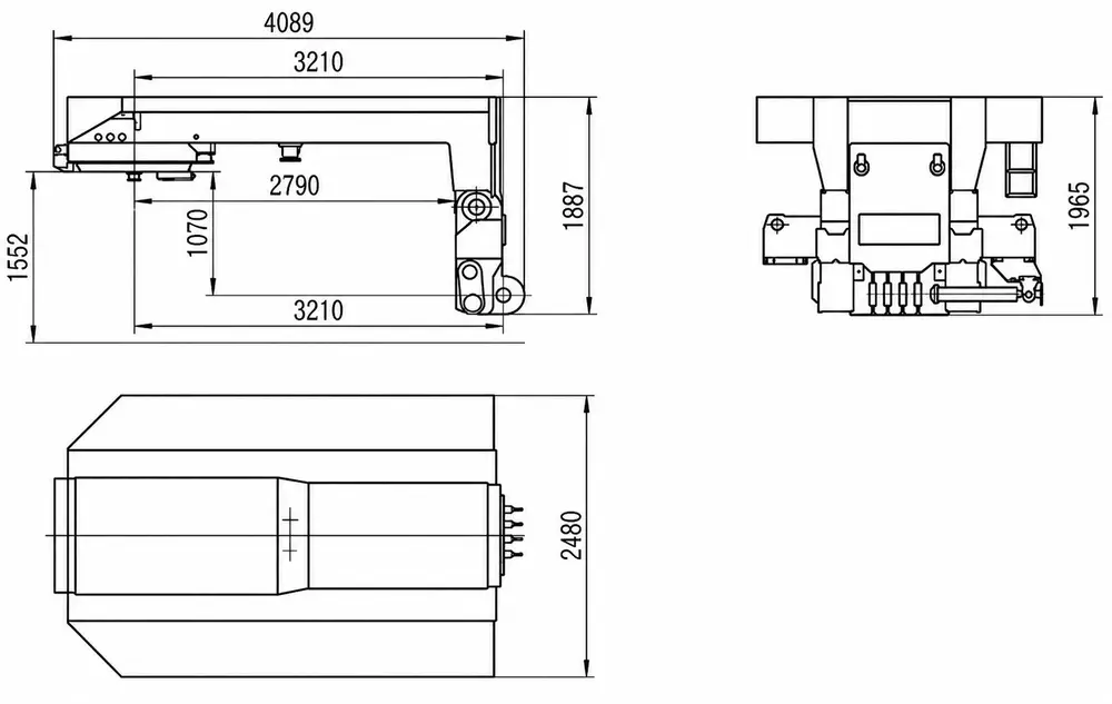 Dimensioned engineering drawing of a hydraulic gooseneck