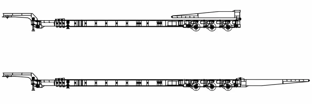 Folding tail platform in retracted and extended positions