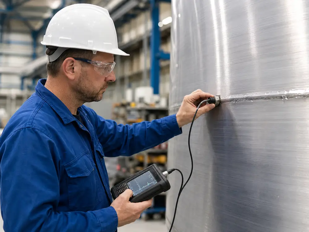 Ultrasonic weld inspection on an aluminum tanker body