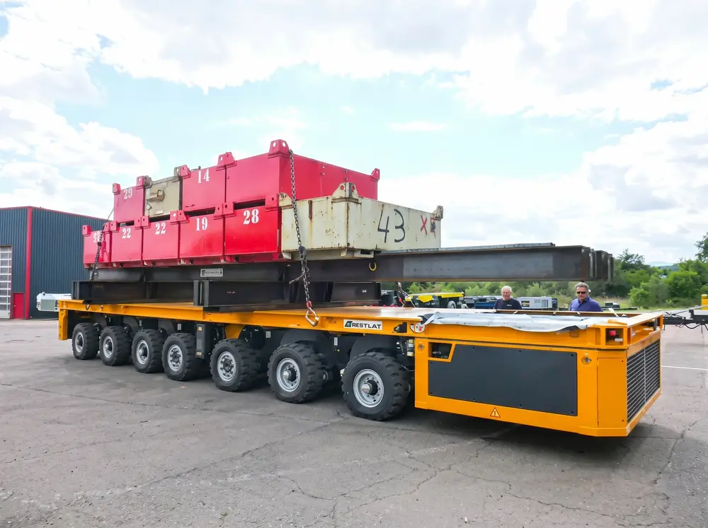6-axle SPMT loaded with steel structural components