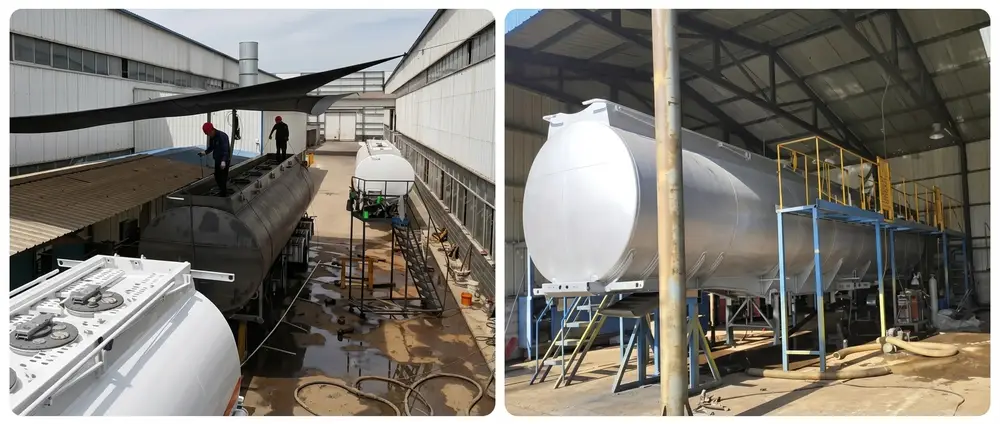 Tanker trailer manufacturing and quality inspection at HUAYU factory