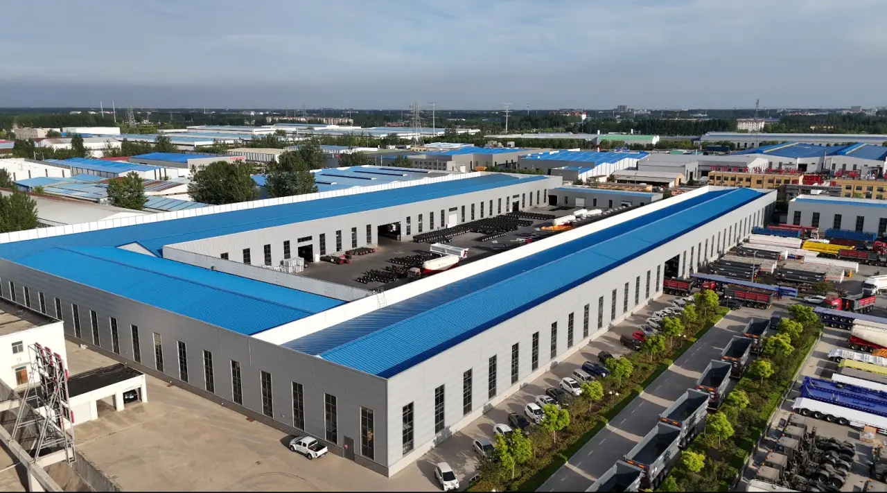 Aerial view of HUAYU Vehicle production halls in Liangshan Town Industrial Park, Shandong