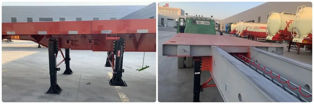 HUAYU extendable flatbed trailer suspension and axle detail