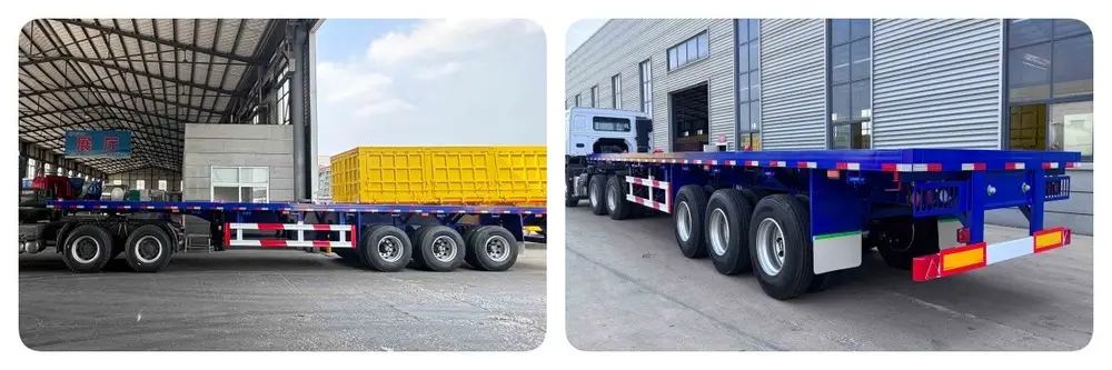 3 axles 20 40 FT container flatbed semi trailer detail