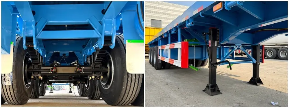 40 FT platform semi trailer suspension close-up