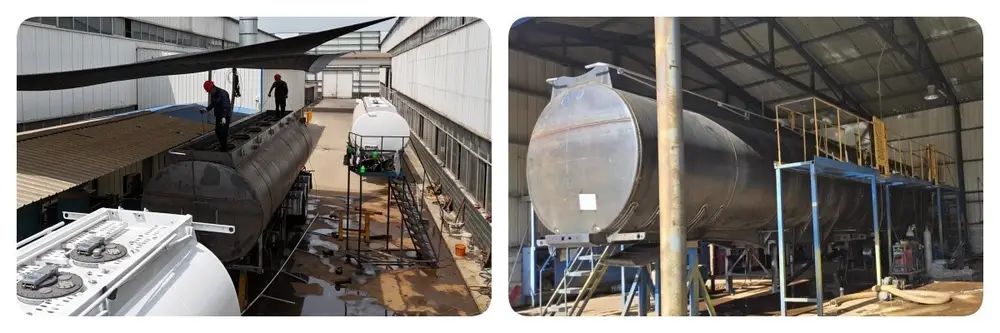 Fuel tanker semi trailer air tightness and water pressure testing