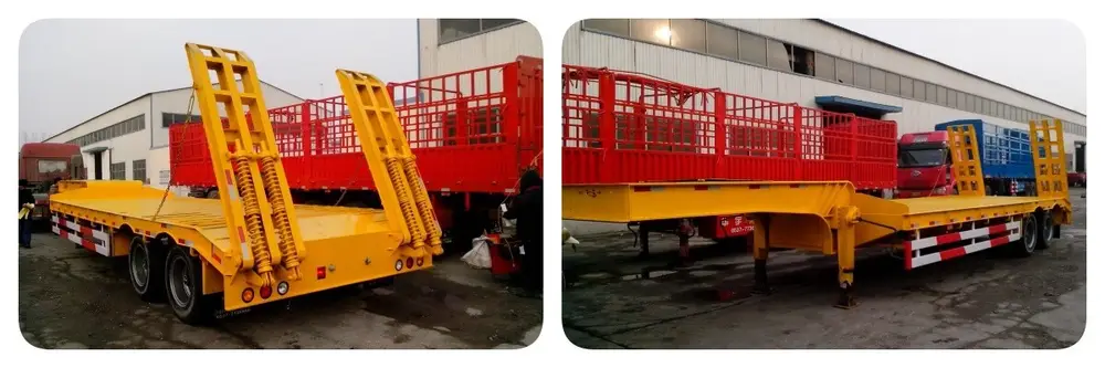 2 axle lowbed truck semi trailer landing gear and axle detail