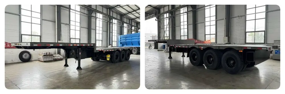 3 axle low flatbed semi trailer detail