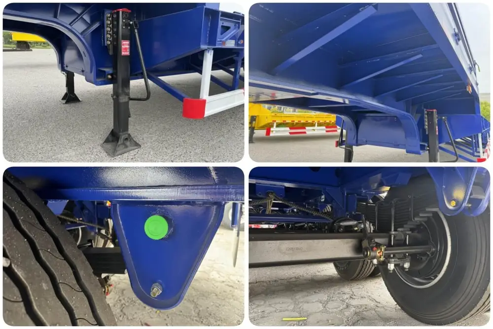 3 axles lowbed semi trailer suspension and axle detail