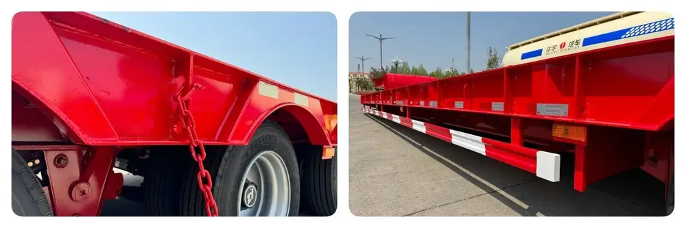 4 axle lowbed trailer side beam and tire configuration