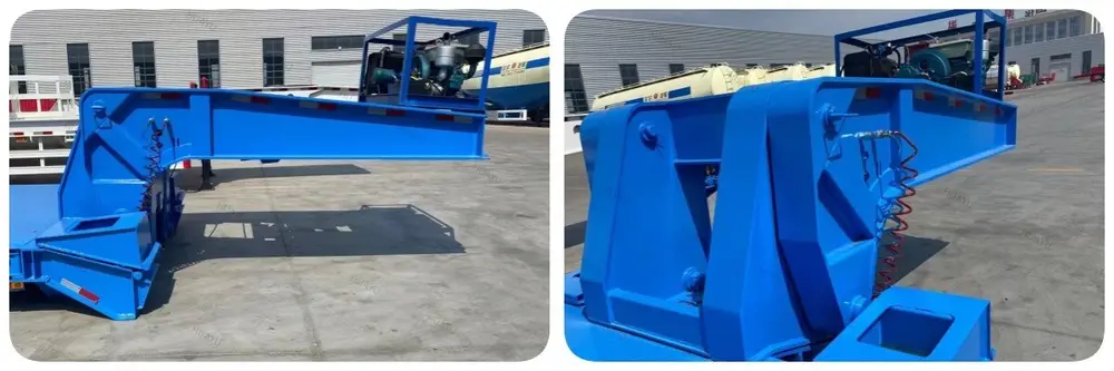 Reinforced gooseneck detail on removable lowbed semi trailer