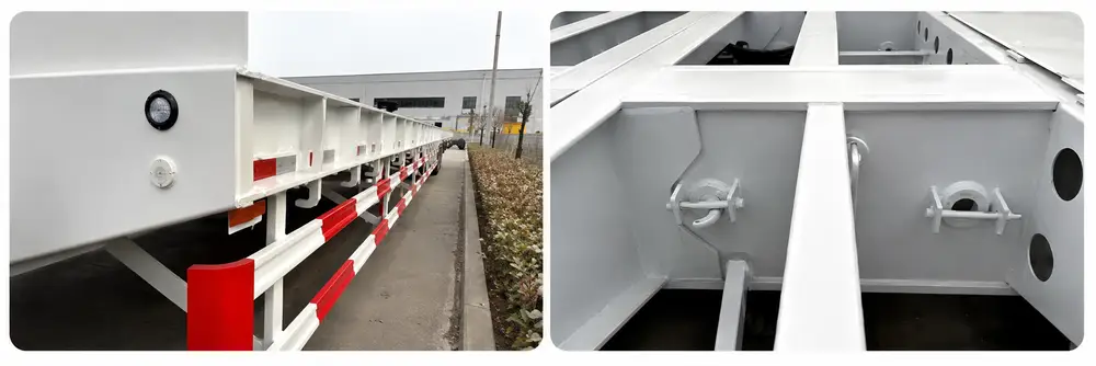 Side beam reflective strips and cargo tie-down points