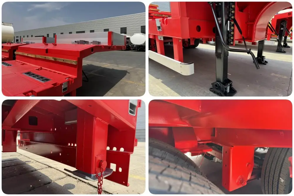 4 axles lowbed semi trailer with wooden deck planks