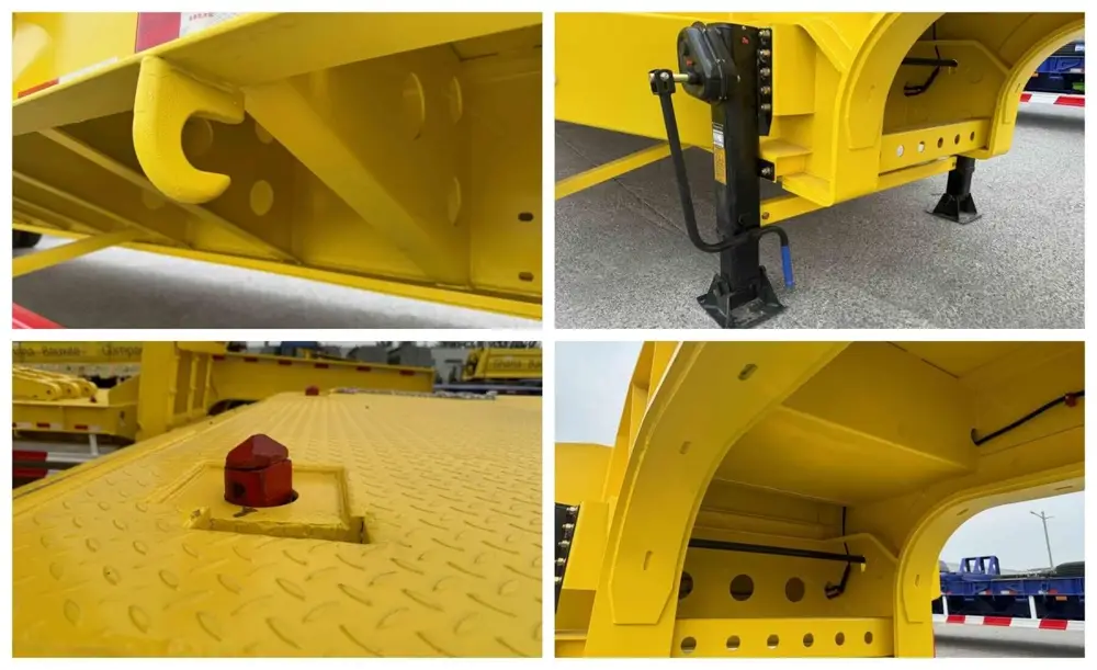 Tri axles low loader semi trailer suspension and axle detail