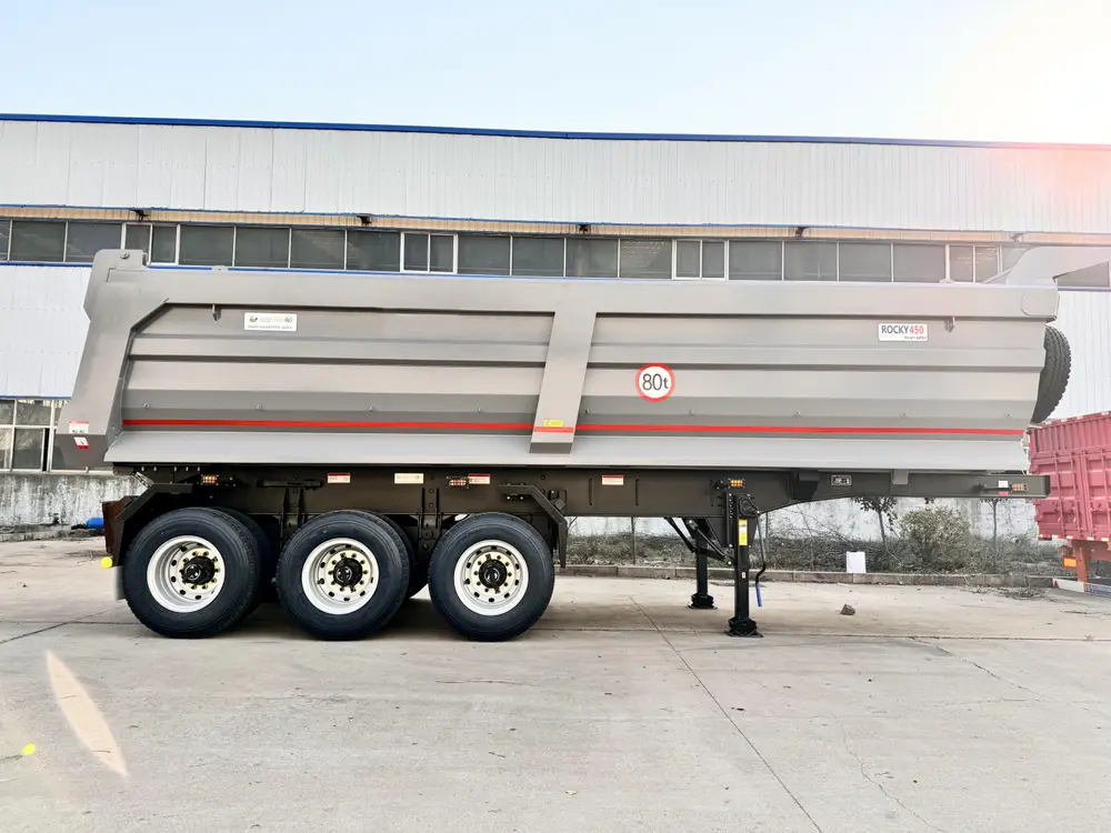 3 axle U shape rock body end dump semi trailer side profile