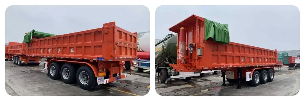 3 axles square shape rear dump trailer with BPW axles